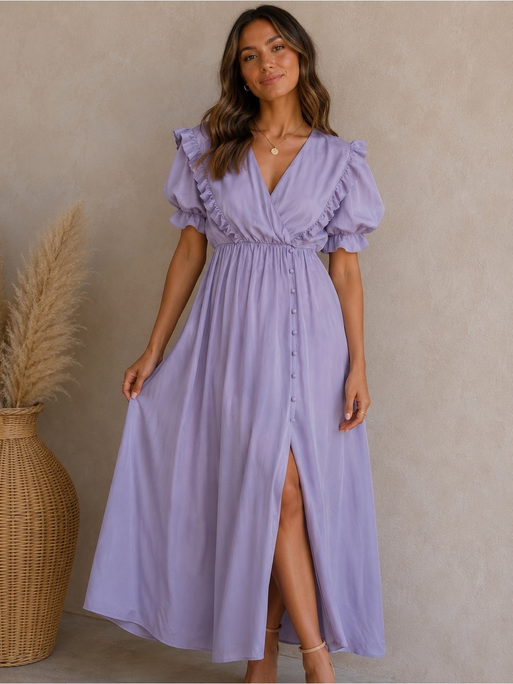 Kate Spade Lavender Ruffle Puff Sleeve Midi Dress Size 2